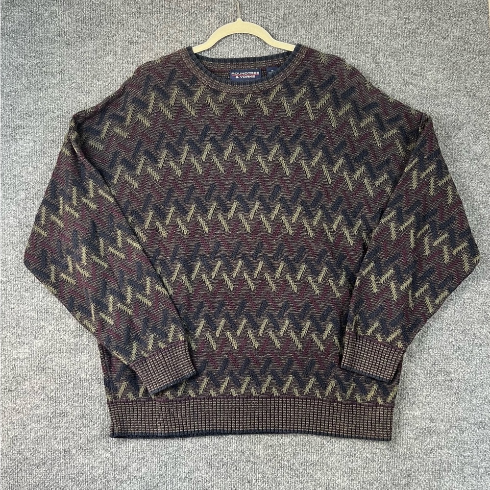Vintage Roundtree and Yorke‎ Zig Zag Pattern Grandpa Sweater Size XL